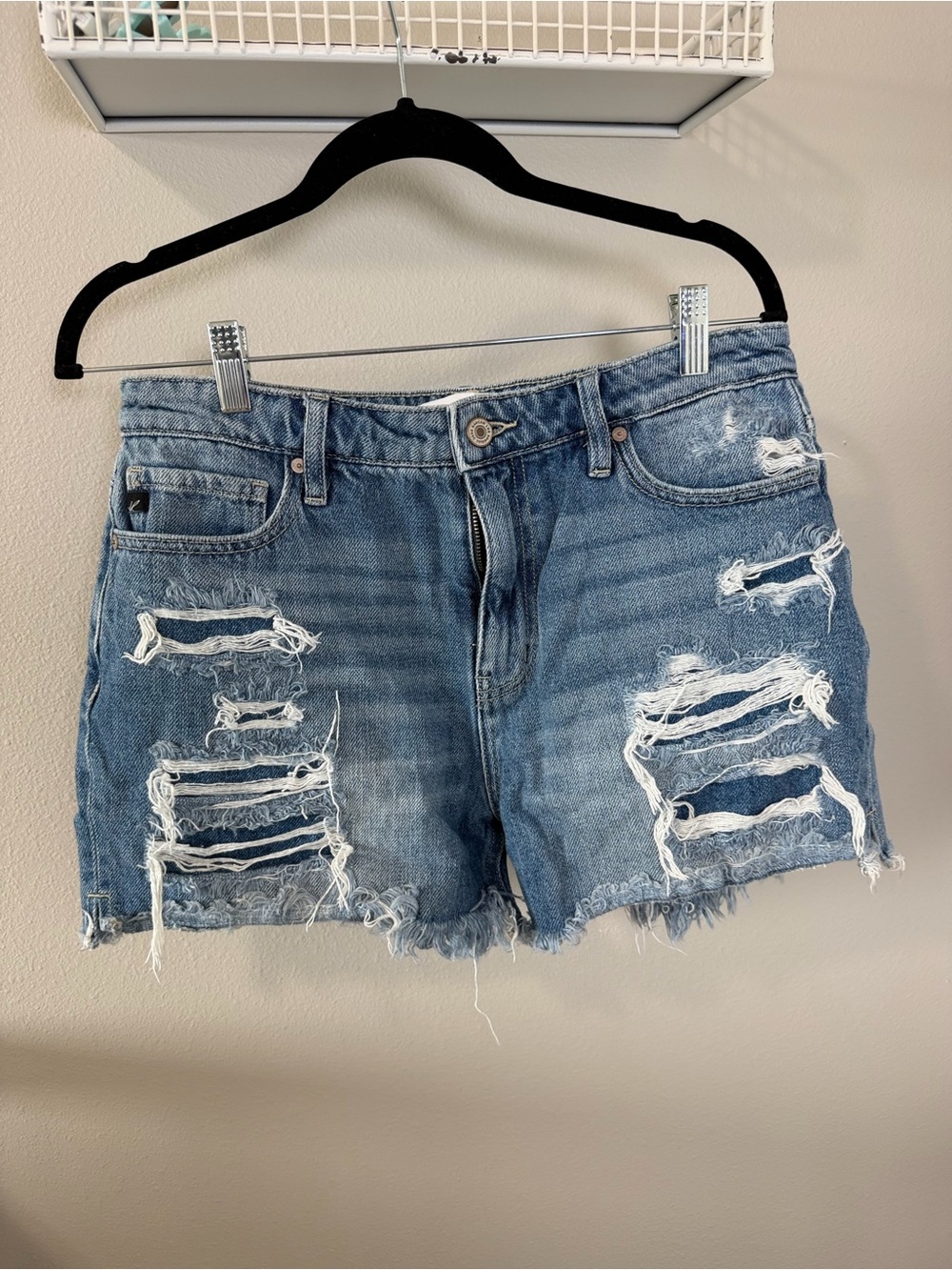 KanCan Light Blue Distressed Frayed Denim Shorts